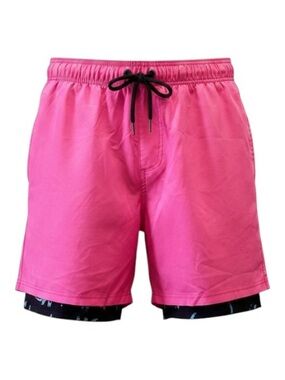 Island Haze Men's Pink Swim Shorts with Contrast Compression Liner Medium